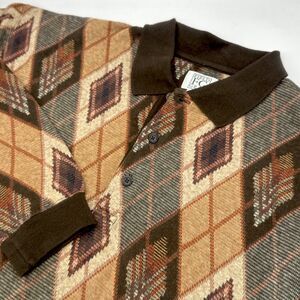 Vintage Field Gear Argyle Knit Long‎ Sleeve Button Thick Shirt Mens Large Tall